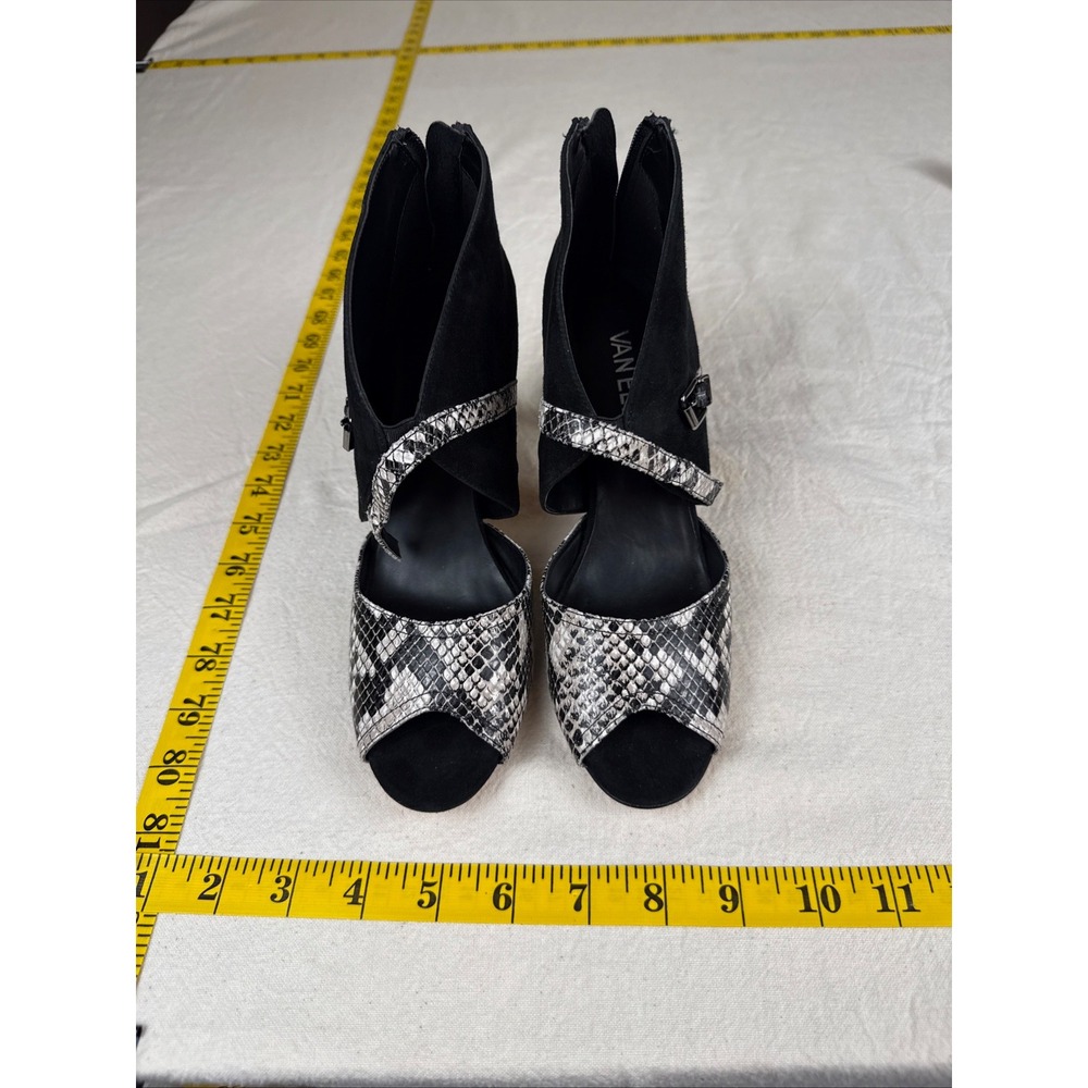 Van Eli Peep Toe Booties Women 7.5 Black Snakeskin Edgy Suede Stiletto Shooties
